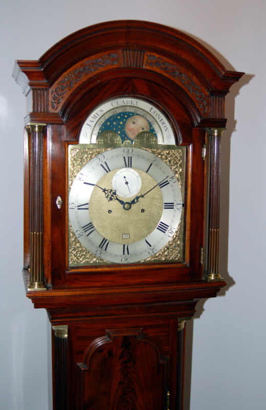 Moon-Phase antique grandfather clock by James Clarke of London