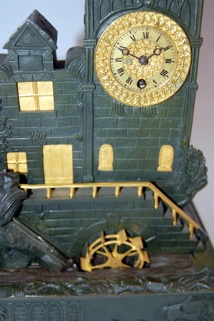 Automaton Semaphore Clock with water-wheel C1860 - Image 2
