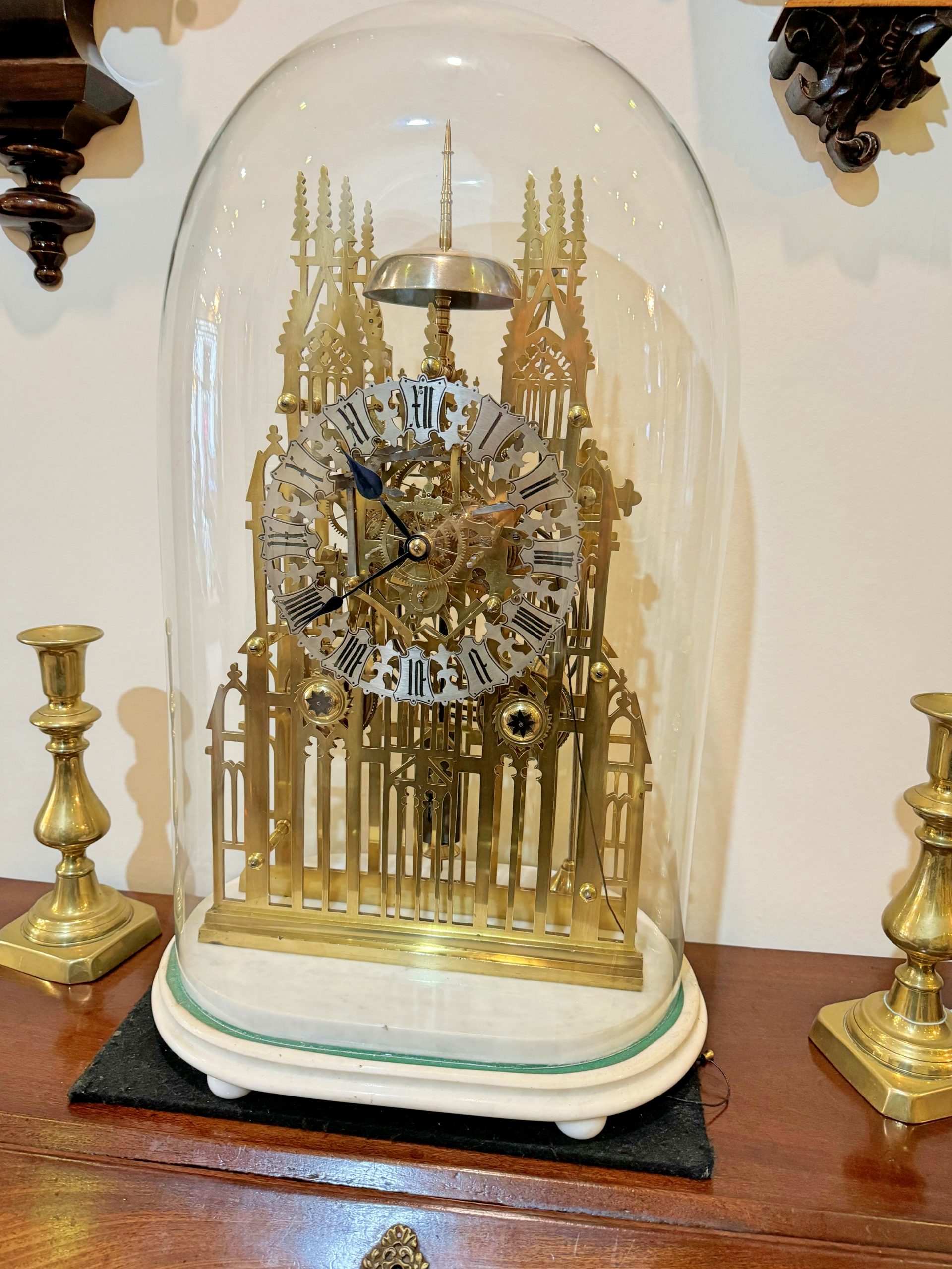 Antique Skeleton Clock Depicting York Minster C1860 Pendulum of Mayfair