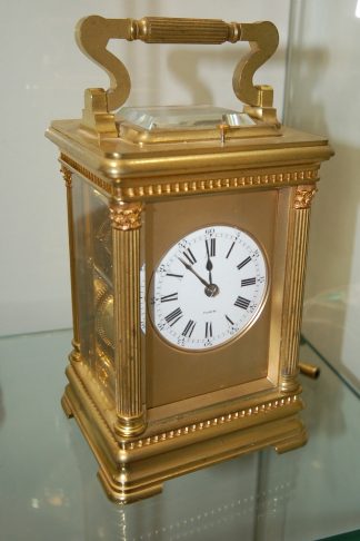 Antique brass carriage clock with reeded case design C1880