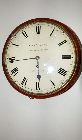 Early 10 inch fusee convex mahogany wall clock