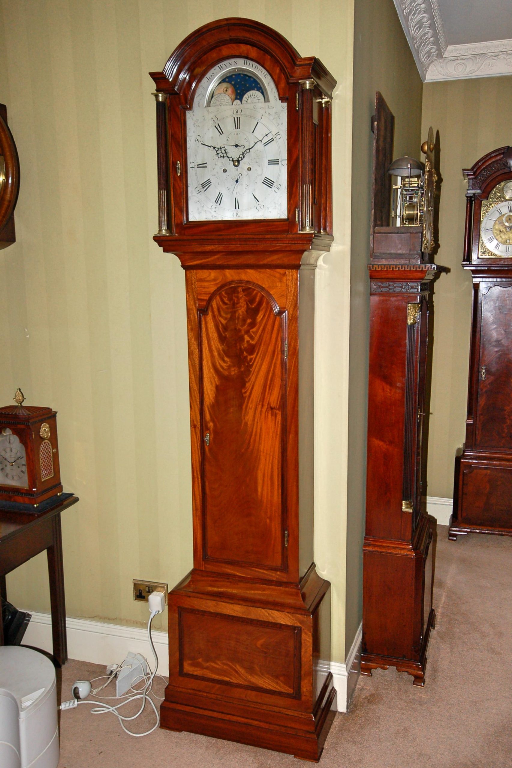 moonphase silvered brass dial clock